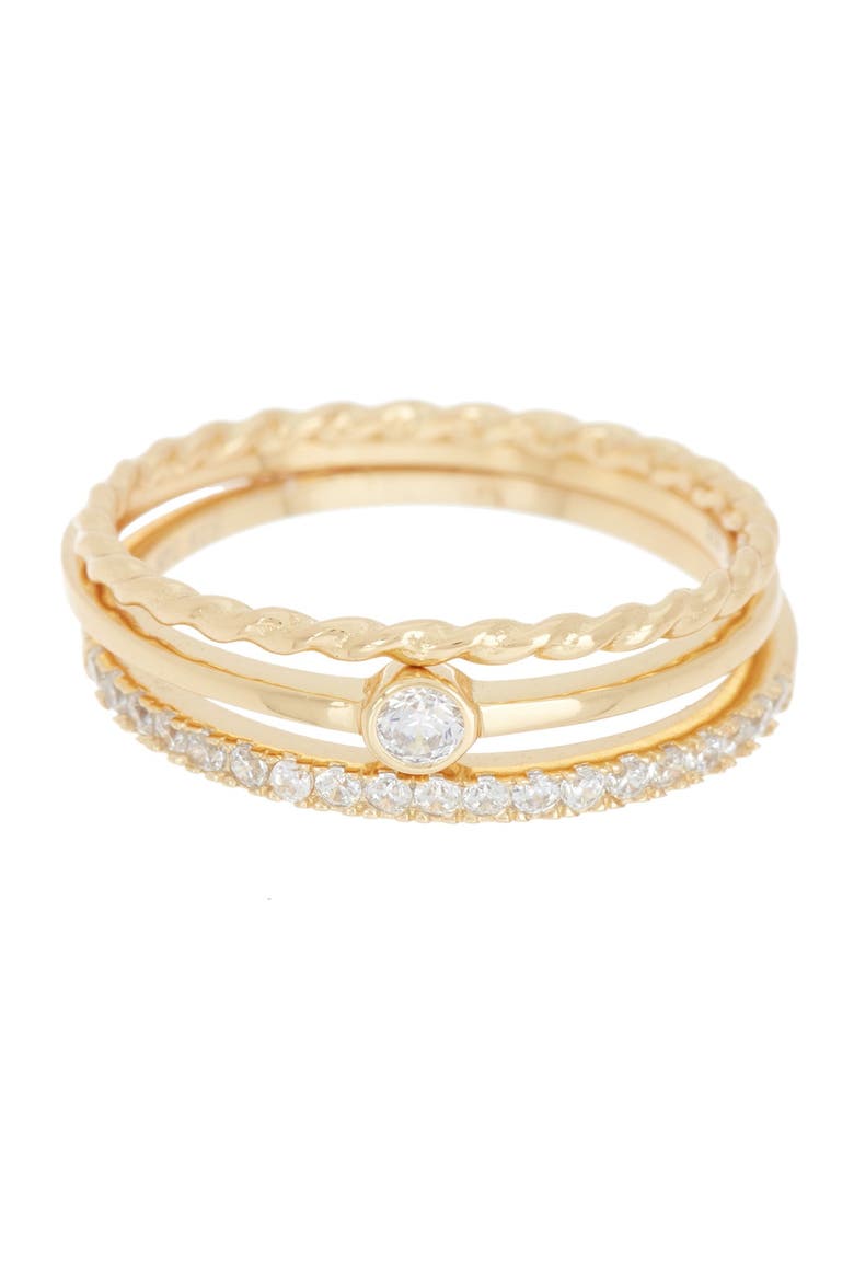 14K Yellow Gold Plated CZ Stacking Ring - Set of 3, Main, color, YELLOW