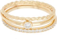Adornia 14K Yellow Gold Plated CZ Stacking Ring - Set of 3