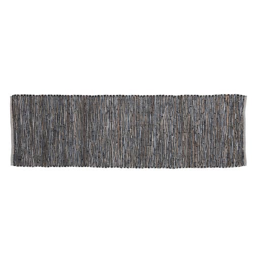 Storied Home Woven Cotton Chindi And Leather Floor Runner Rug In Gray
