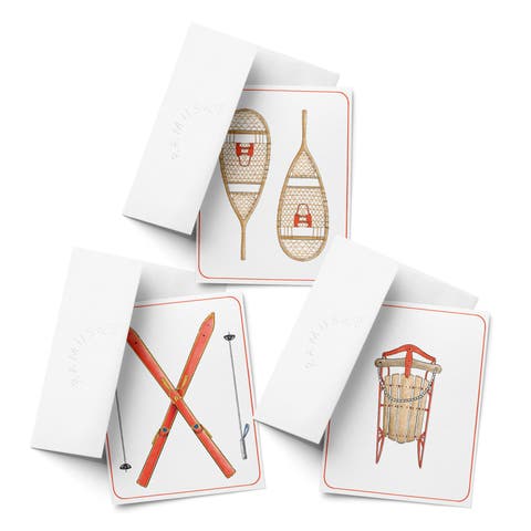Holiday Winter Card Pack (3ct, Assorted) Sled, Snow Shoe, Ski