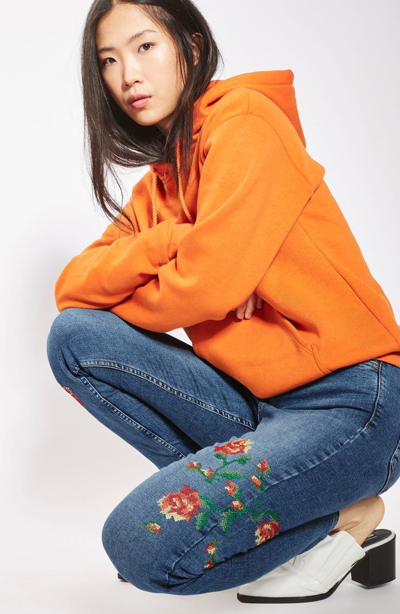 Topshop Jamie Embroidered Skinny Jeans, Alternate, color, 