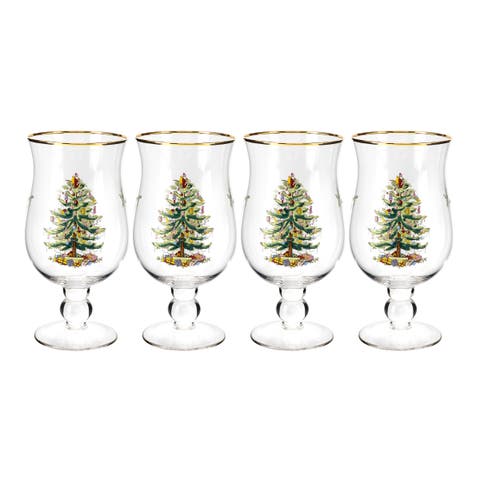Christmas Tree Set Of 4 Tulip Glasses, 17 Oz
