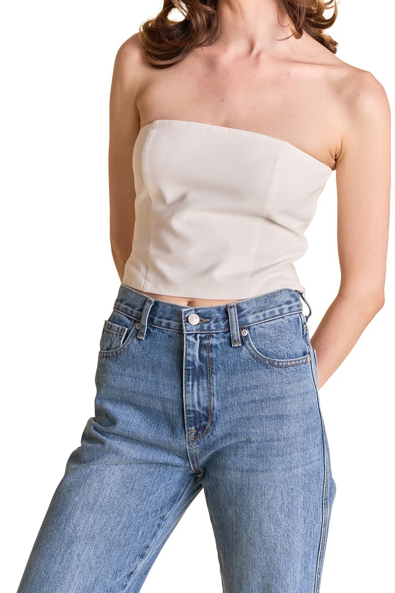 Strapless Linen Top, Main, color, WHITE