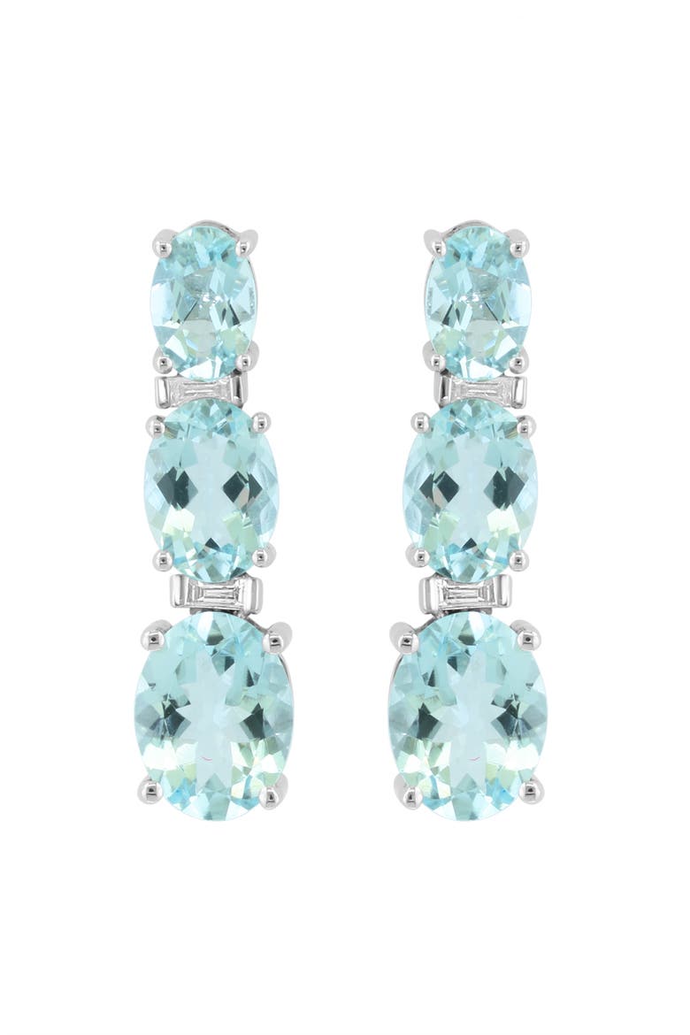 14K White Gold Triple Aquamarine & Diamond Drop Earrings, Main, color, 14K Gold