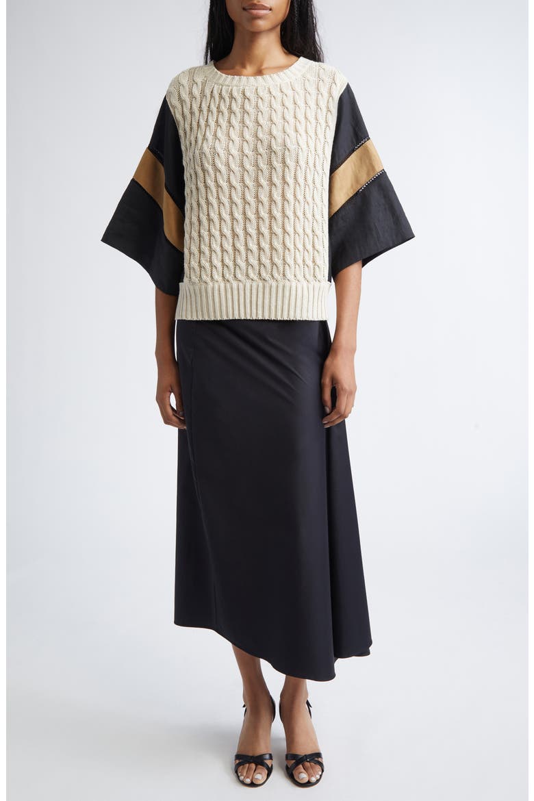 Hybrid Linen Cable Sweater, Alternate, color, BEIGE