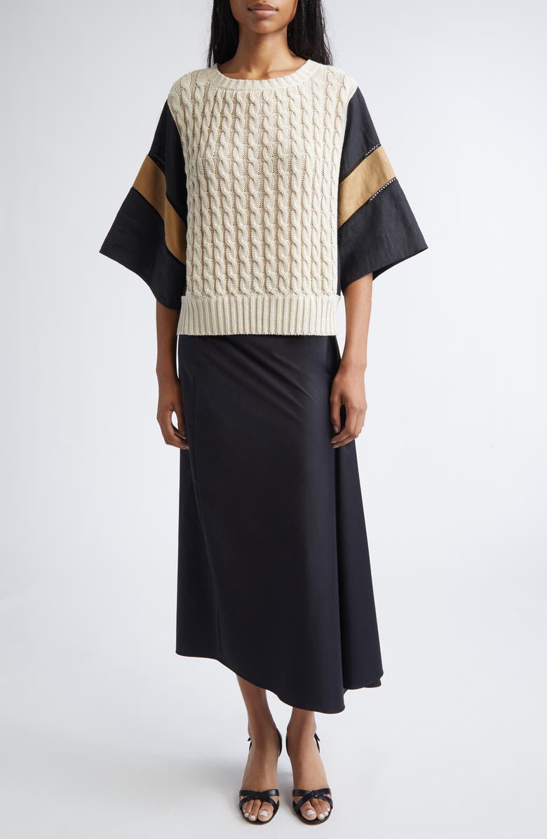 Max Mara Paggi Asymmetrical Stretch Sateen Midi Skirt, Alternate, color, Black