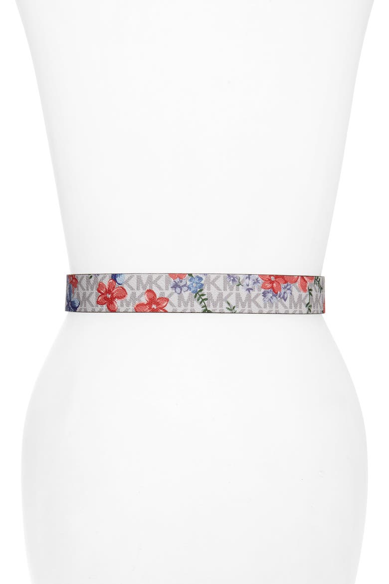 Floral Monogram Faux Leather Belt, Alternate, color, VANILLA