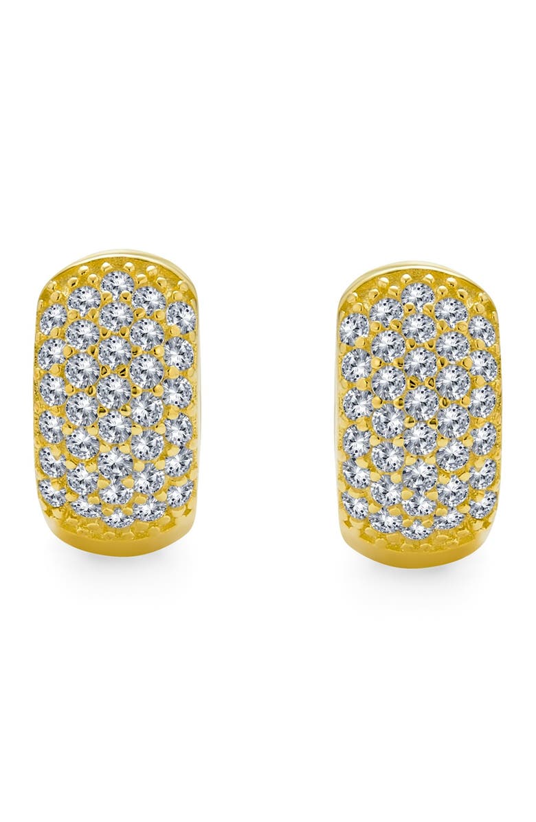 BLING JEWELRY Yellow Gold Plated Silver CZ Pave Huggie Hoop Earrings, Main, color,