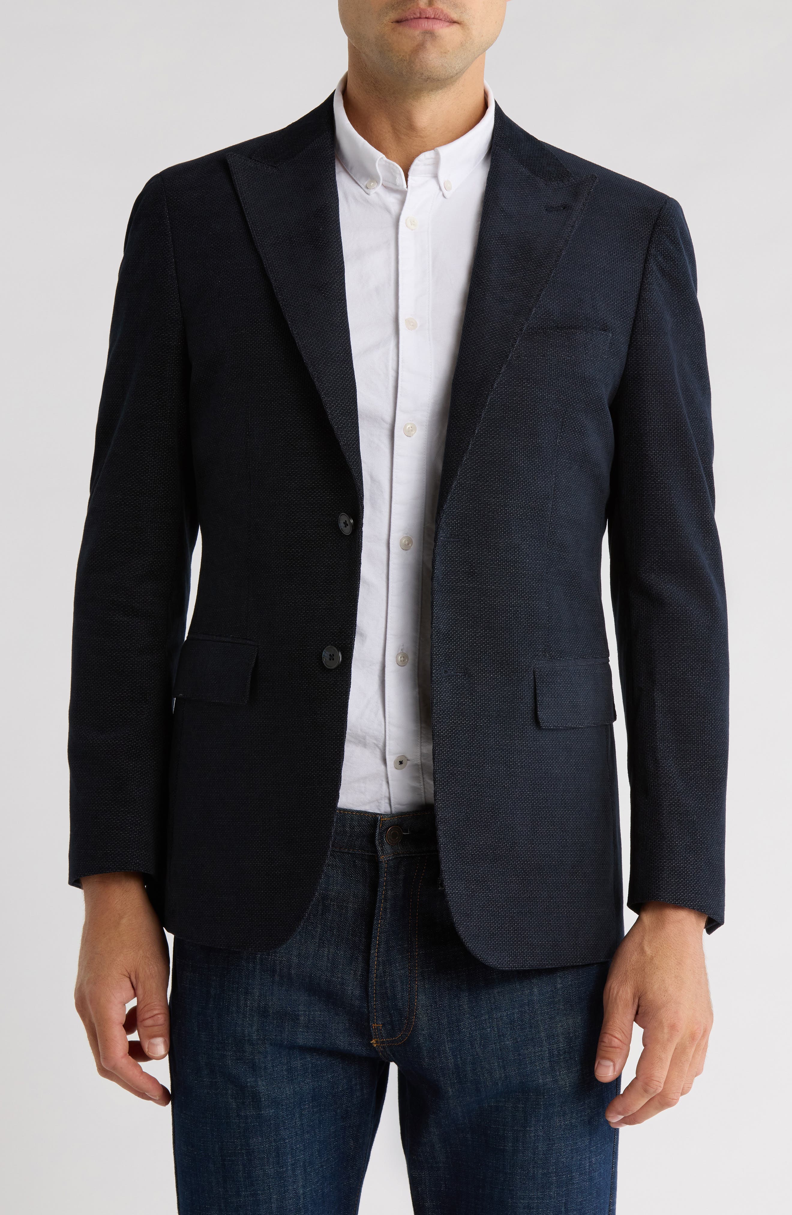 Lucky Brand Solid Peak Lapel Cotton Blend Sport Coat