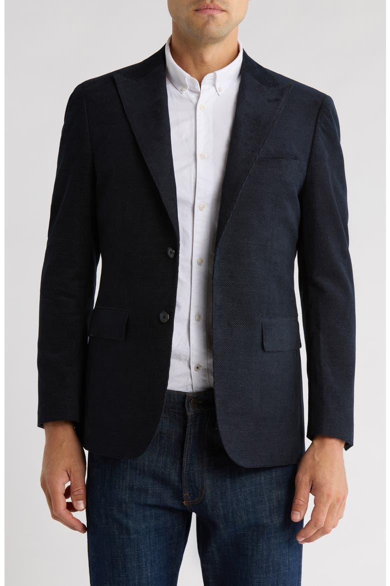 Solid Peak Lapel Cotton Blend Sport Coat, Main, color, NAVY