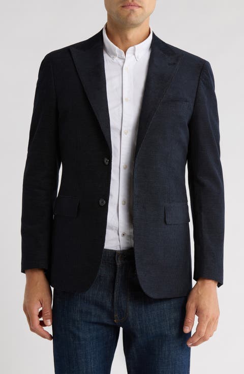 Solid Peak Lapel Cotton Blend Sport Coat (Short, Regular & Long)