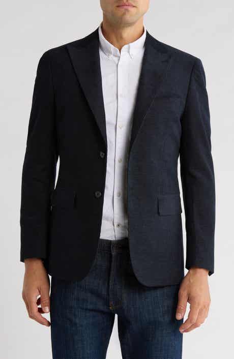Lucky Brand Solid Peak Lapel Cotton Blend Sport Coat