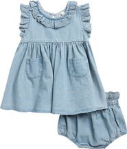 QUINCY MAE Sophie Eyelet Ruffle Organic Cotton Dress with Bloomers