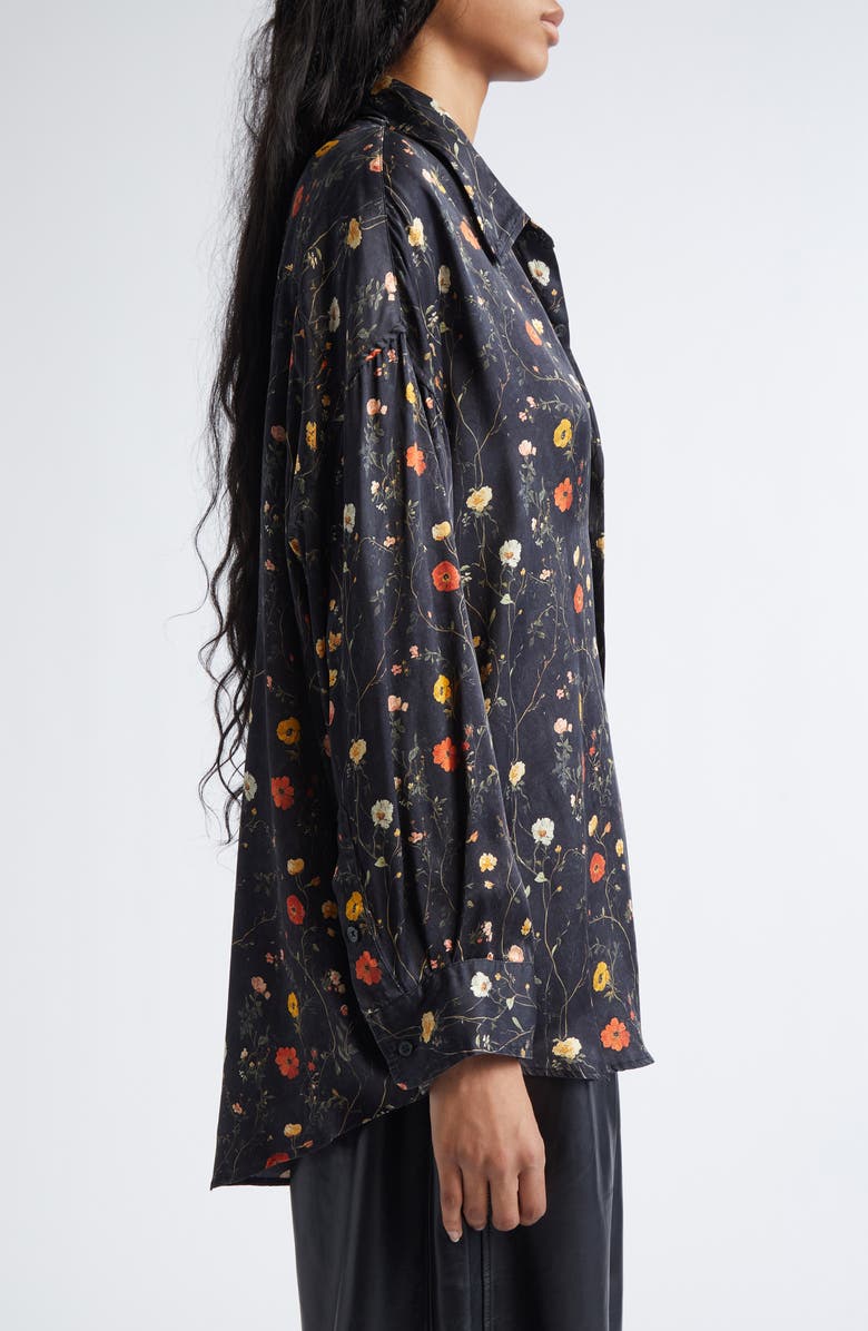 R13 Drop Neck Floral Button-Up Shirt, Alternate, color, Floral On Black