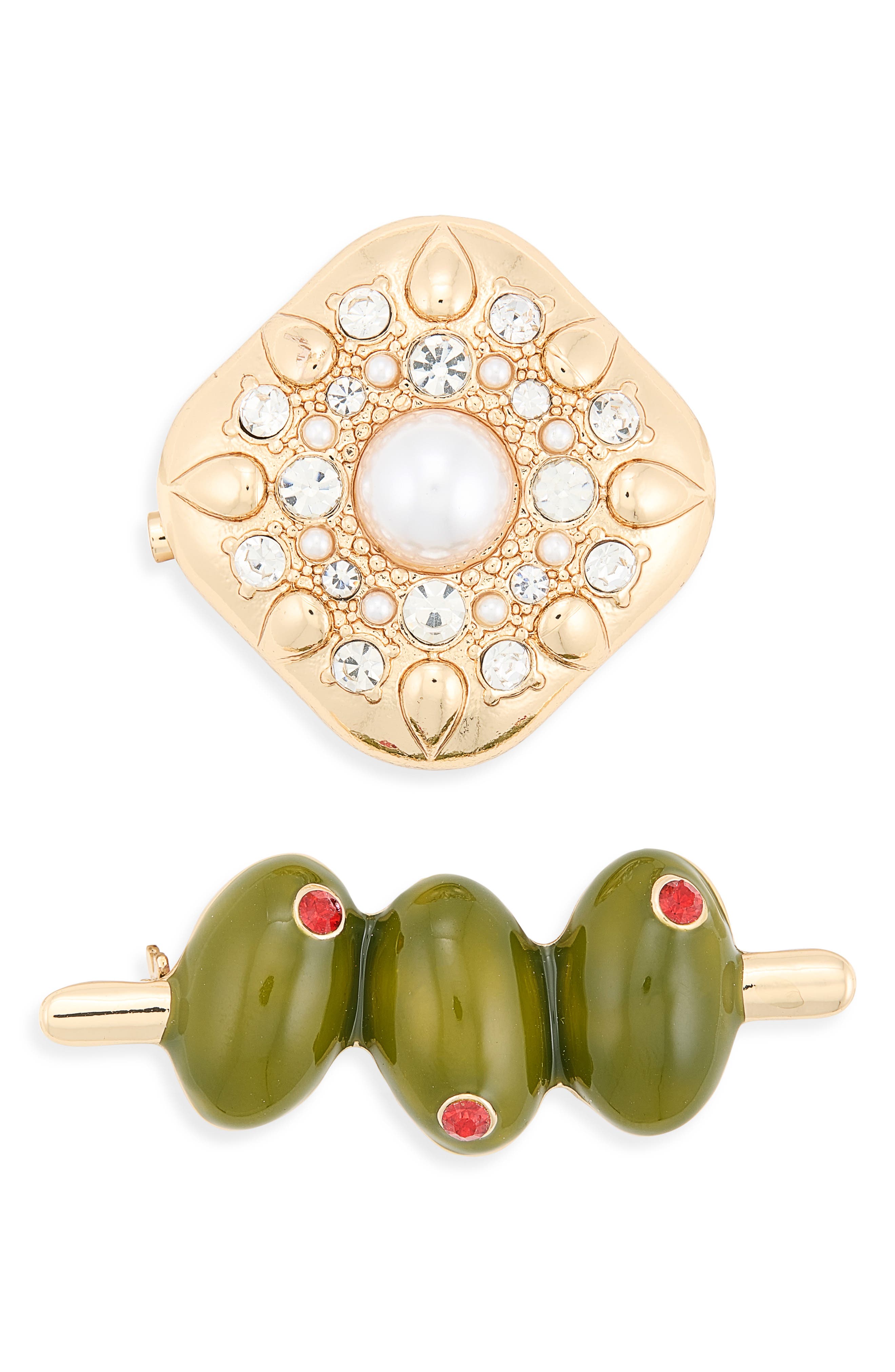 Stone and Olive Brooch Set