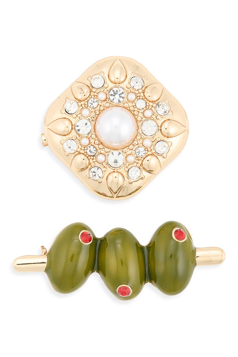 Stone and Olive Brooch Set, Main, color, GOLD