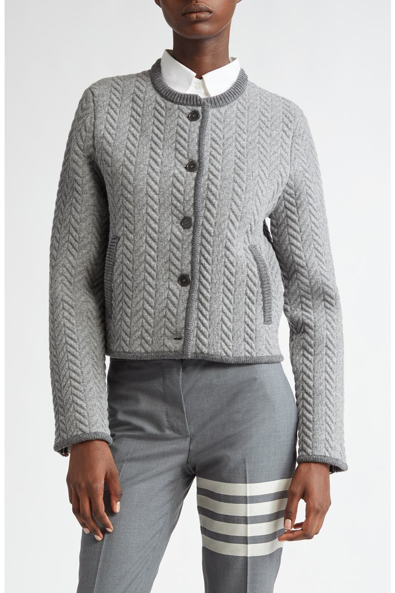 Herringbone Knit Wool Blend Cardigan, Main, color, LIGHT GREY