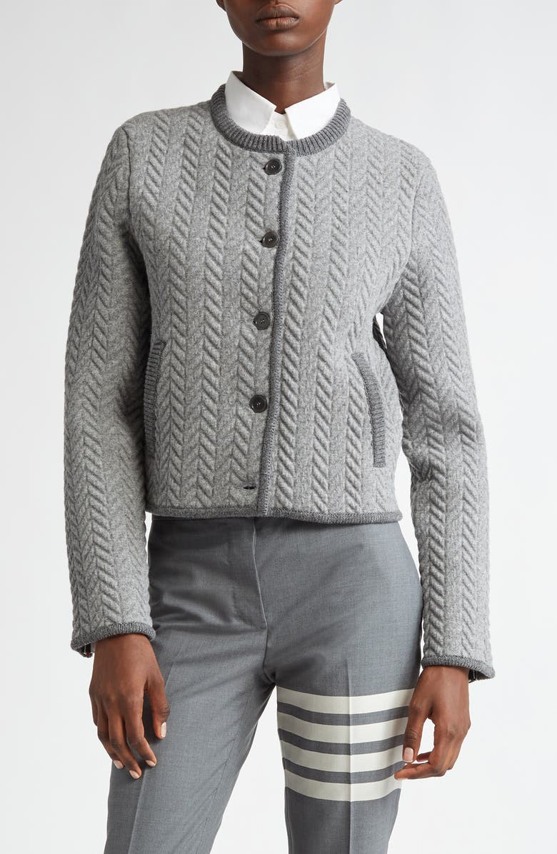 Thom Browne Herringbone Knit Wool Blend Cardigan, Main, color,