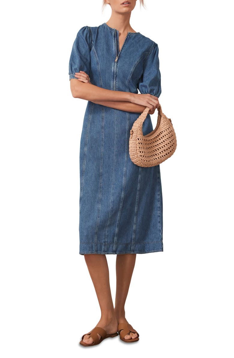 MINT VELVET Denim Zip Midi Dress, Alternate, color, Blue