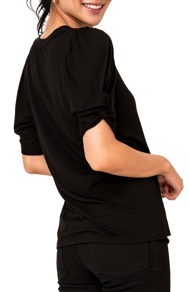 GIBSONLOOK Twist Sleeve V-Neck Top, Alternate, color, Black