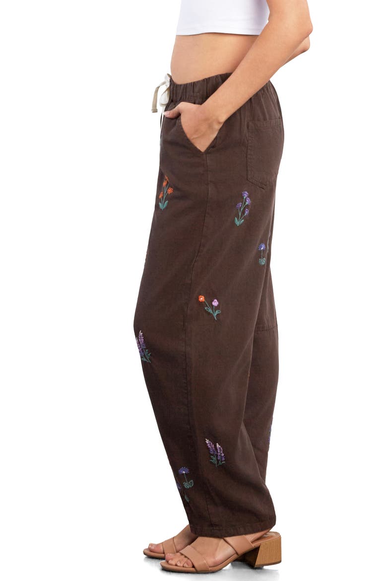 Floral Embroidered Barrel Leg Pants, Alternate, color, CHOCOLATE BROWN