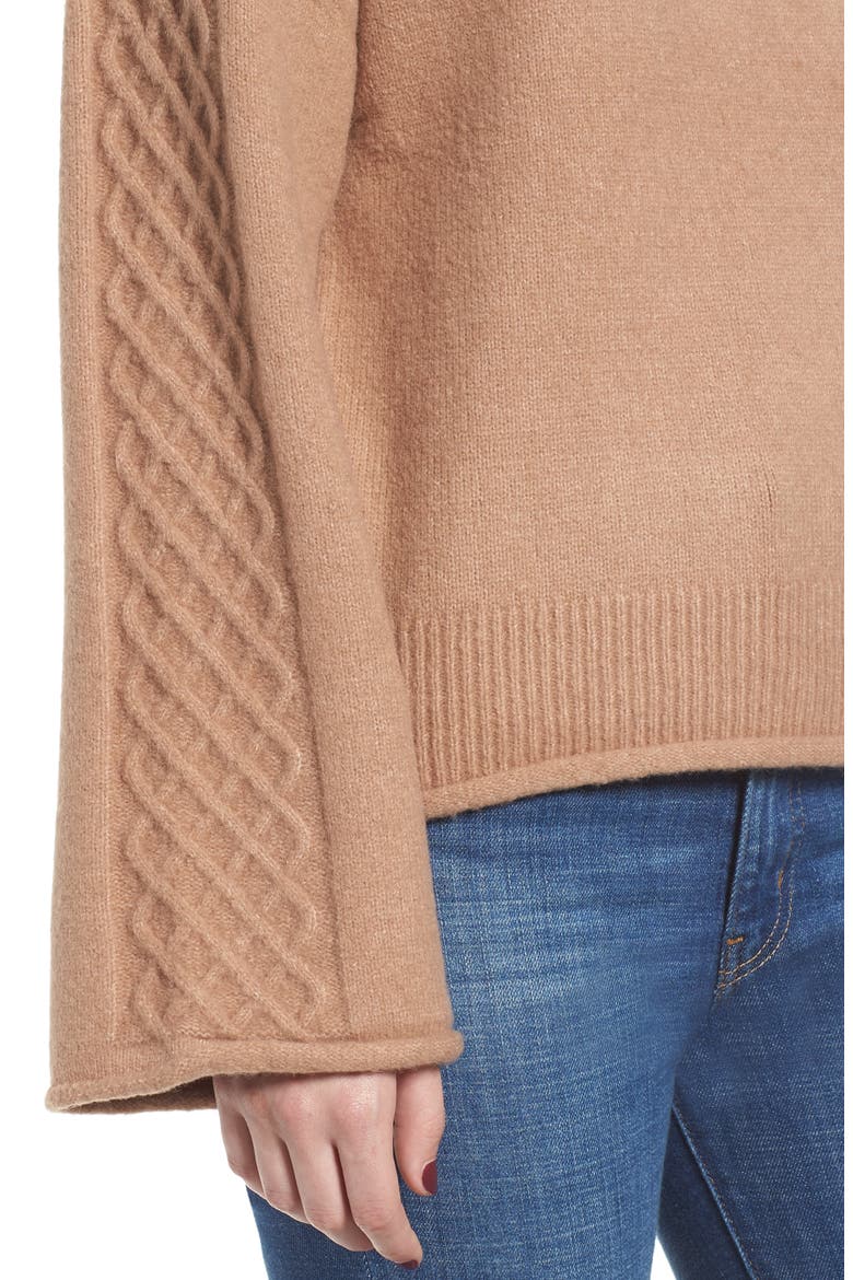 Lattice Sleeve Sweater, Alternate, color, NATURAL/ WHITE