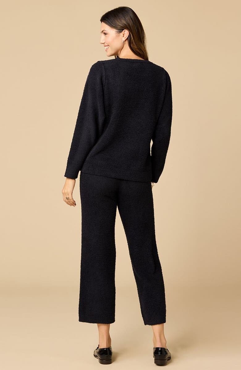 Softies Solid Marshmallow Reverse Seam Crew Neck Lounge Set with Bracelet Sleeve, Alternate, color, Black