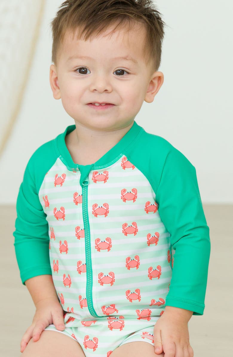 RuggedButts Crabby Cove Colorblock One-Piece Rashguard Swimsuit, Alternate, color, 