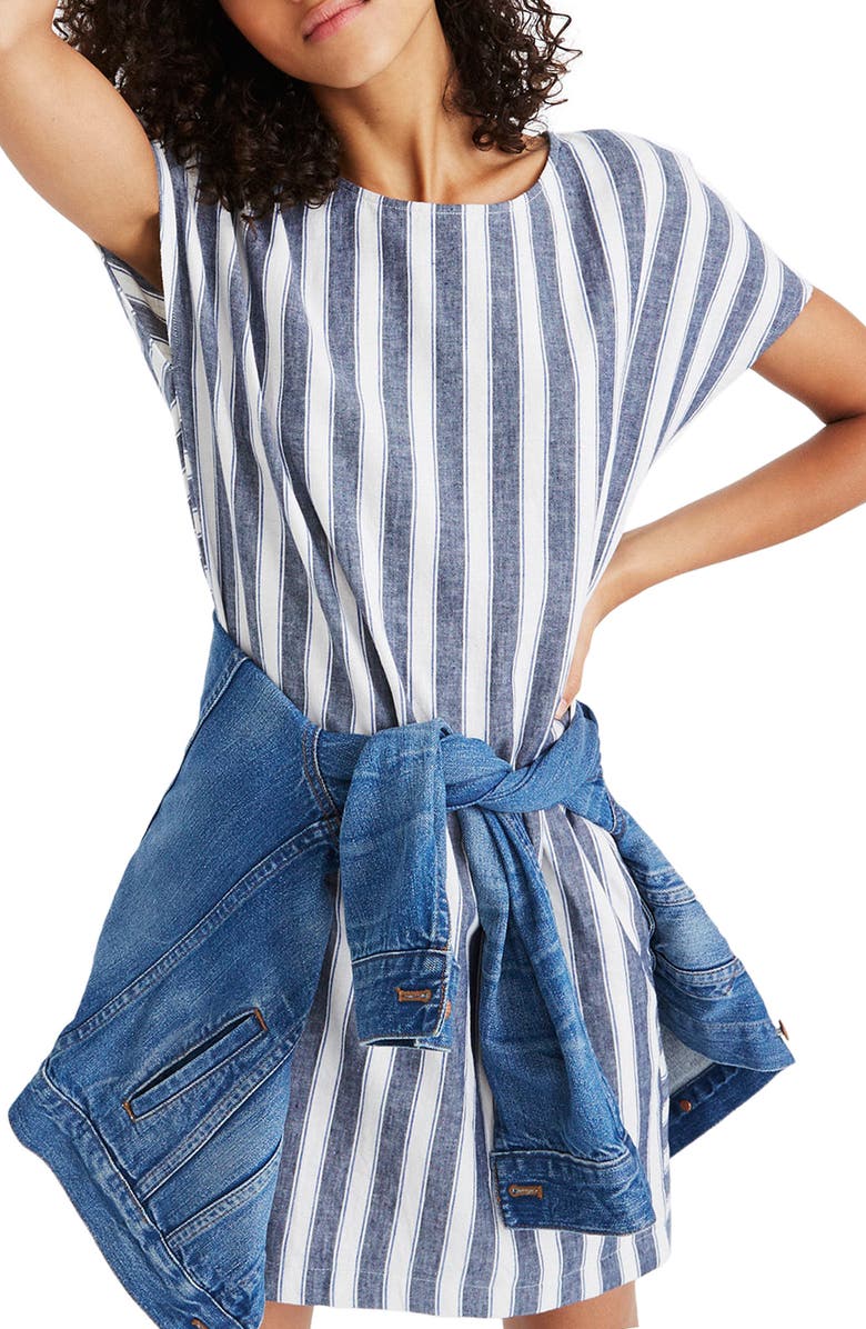Madewell Stripe Play Button Back Dress, Main, color, 