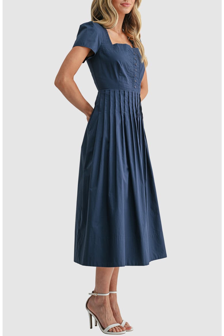 Pintuck Detail Cotton Midi Dress, Alternate, color, NAVY