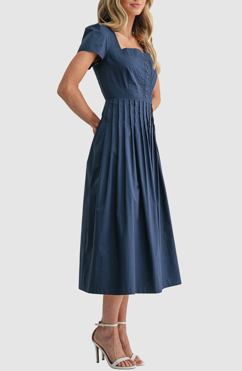 Mila Mae Pintuck Detail Cotton Midi Dress, Alternate, color, Navy