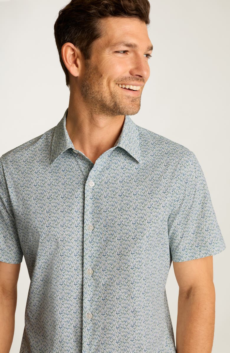 Bonobos Tech Slim Fit Palm Print Short Sleeve Button-Up Shirt, Alternate, color, Leon Palms V2 C35