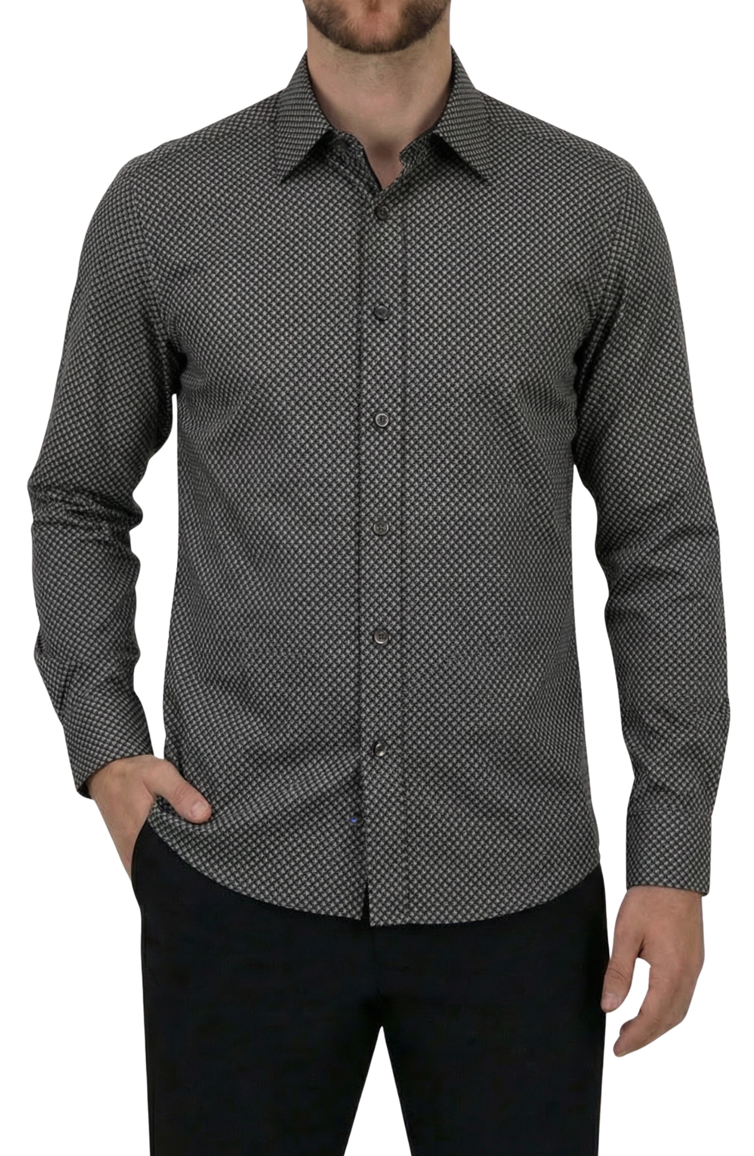 Report Collection Regular Fit Geometric Print 4-Way-Stretch Button-Up Shirt