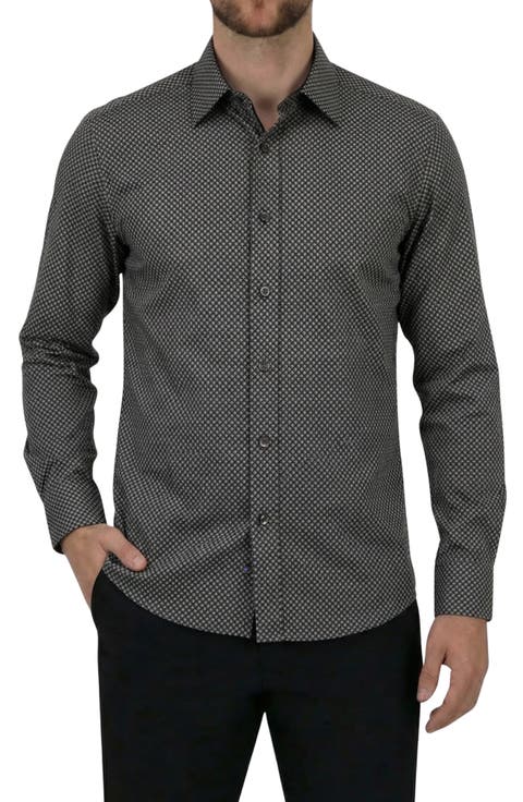 Regular Fit Geometric Print 4-Way-Stretch Button-Up Shirt