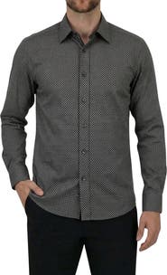 Report Collection Regular Fit Geometric Print 4-Way-Stretch Button-Up Shirt