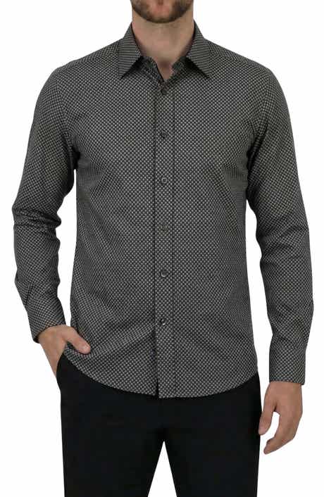 Report Collection Regular Fit Geometric Print 4-Way-Stretch Button-Up Shirt