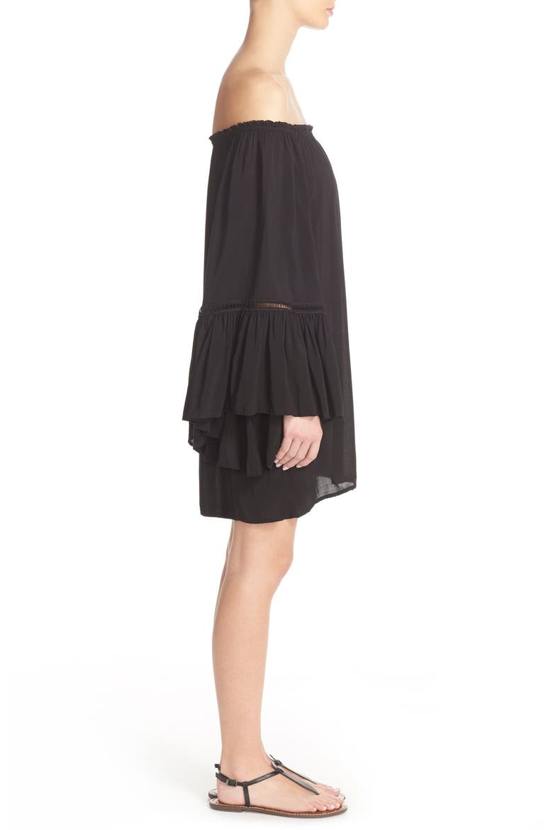 Off the Shoulder Bell Sleeve Cover-Up Tunic, Alternate, color, BLACK