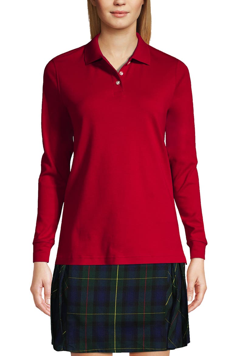 School Uniform  Long Sleeve Interlock Polo Shirt, Main, color, Red