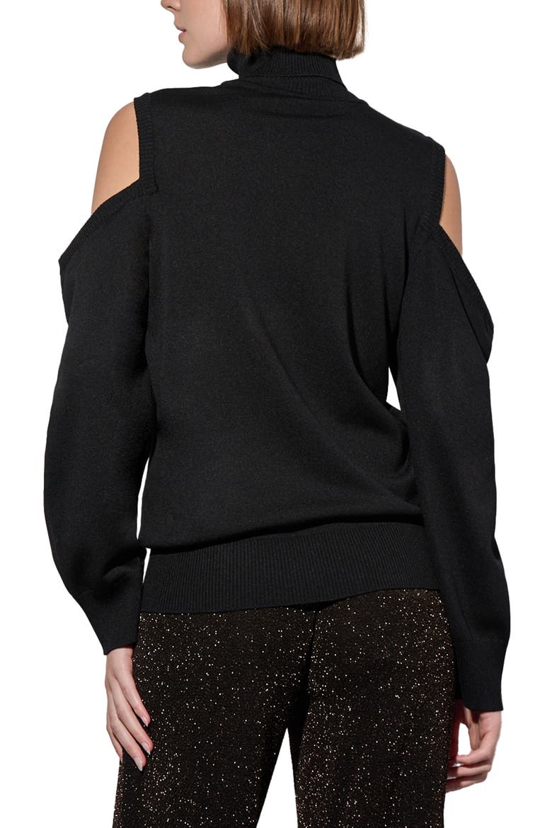 Embellished Cold Shoulder Turtleneck Sweater, Alternate, color, BLACK/GOLD