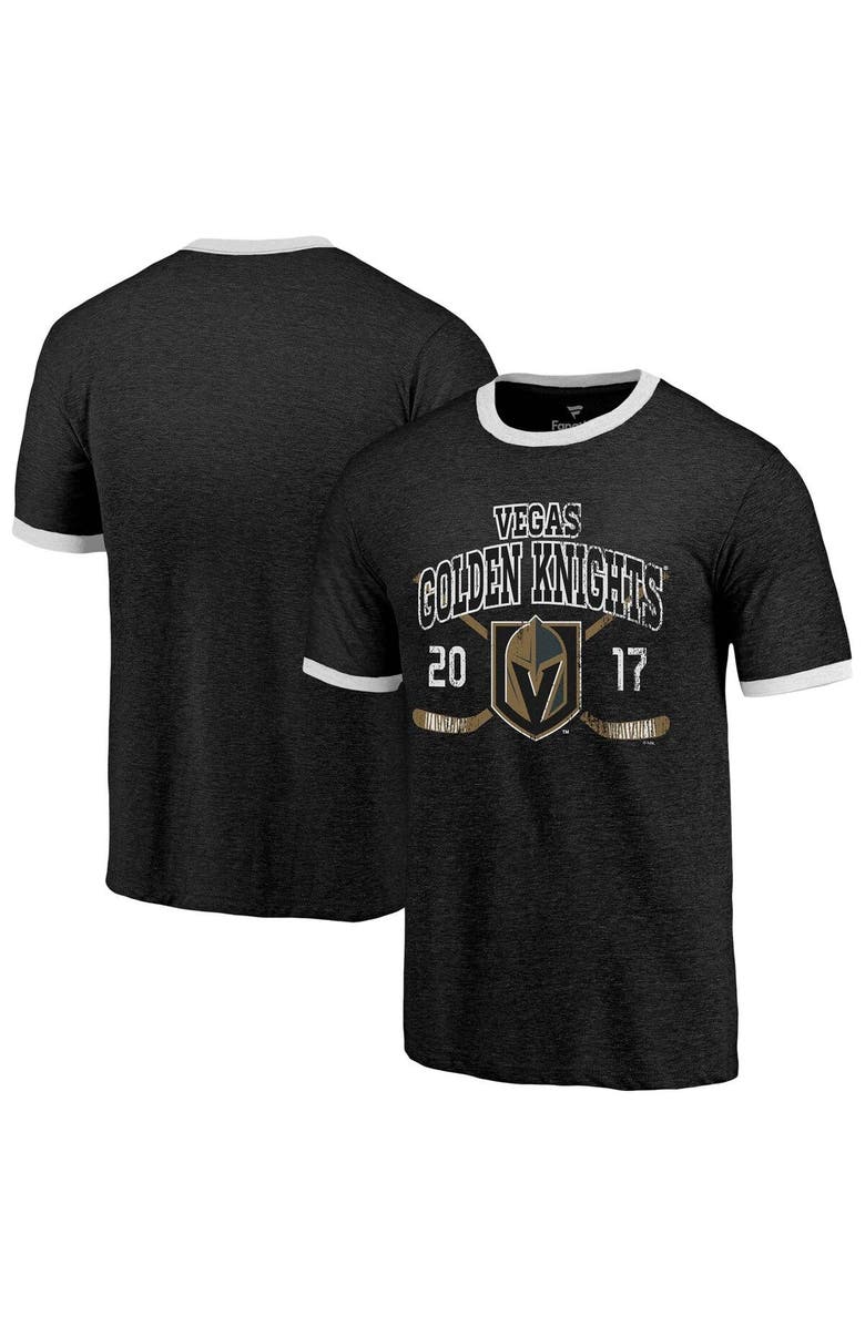 FANATICS Men's Majestic Threads Black Vegas Golden Knights Buzzer Beater Tri-Blend Ringer T-Shirt, Alternate, color, 