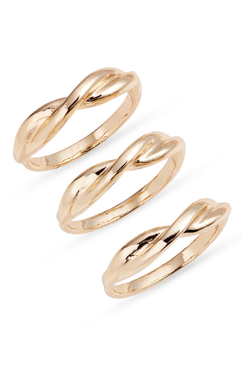 Pack of 3 Twisted Rings, Main, color, GOLD