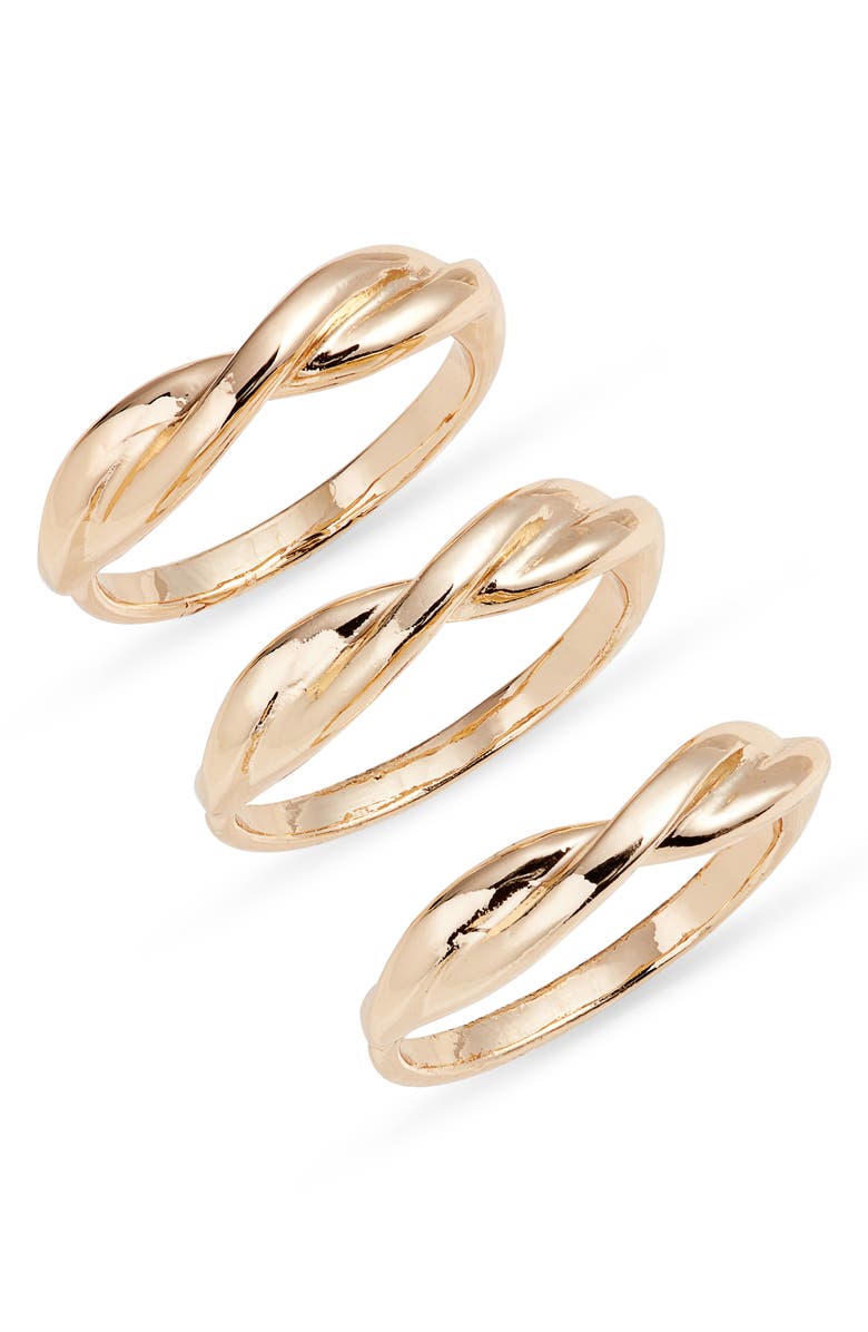 Open Edit Pack of 3 Twisted Rings, Main, color, Gold