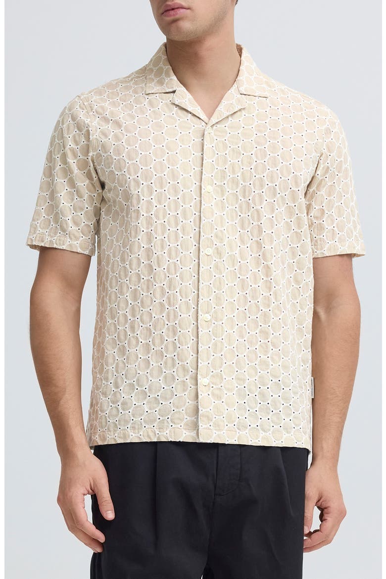 Samwell Embroidered Eyelet Camp Shirt, Main, color, PLAZA TAUPE