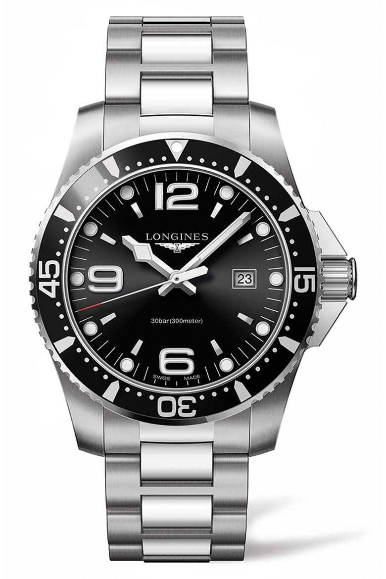 HydroConquest Bracelet Watch, 44mm, Main, color, BLACK
