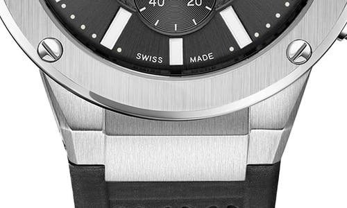 Ferragamo F-80 Chrono Silicone Watch In Stainless Steel/black