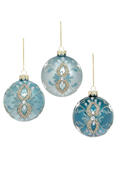Glitter Floral Ornament, Set of 12