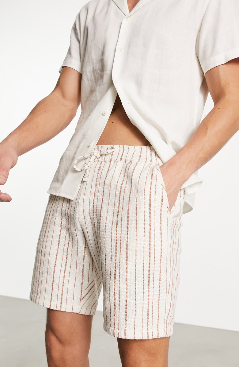 ASOS DESIGN Textured Stripe Slim Fit Cotton Shorts, Alternate, color, 
