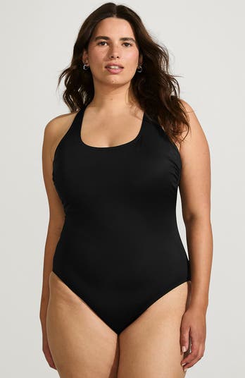Lands' End Plus Size Chlorine Resistant X-Back High Leg Soft