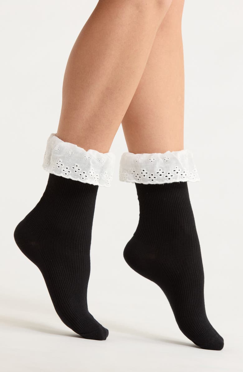 Casa Clara Tabitha Ruffle Ankle Socks, Main, color, Black