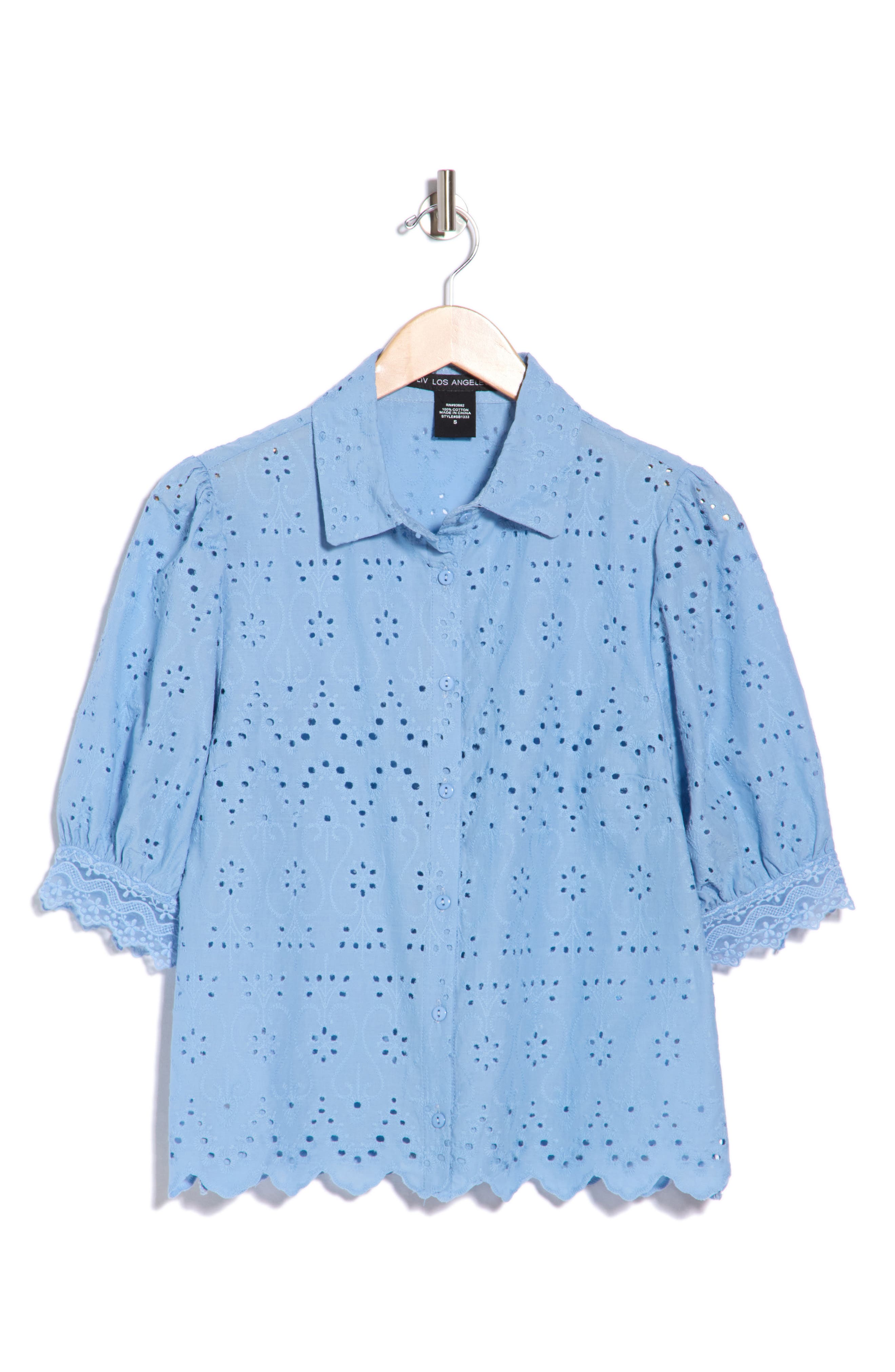 Puff Sleeve Eyelet Shirt